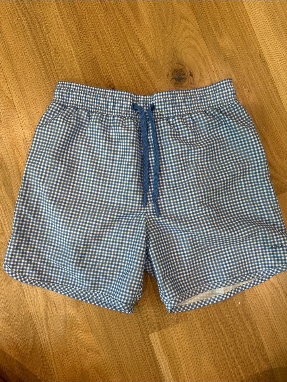 Kids Blue Gingham Swim Trunks with Elastic Waist